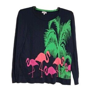 Women's Crown & Ivy Navy Flamingo Sweater Size L